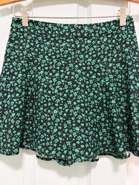 Zara Black & Neon Green floral print Skort Size S
